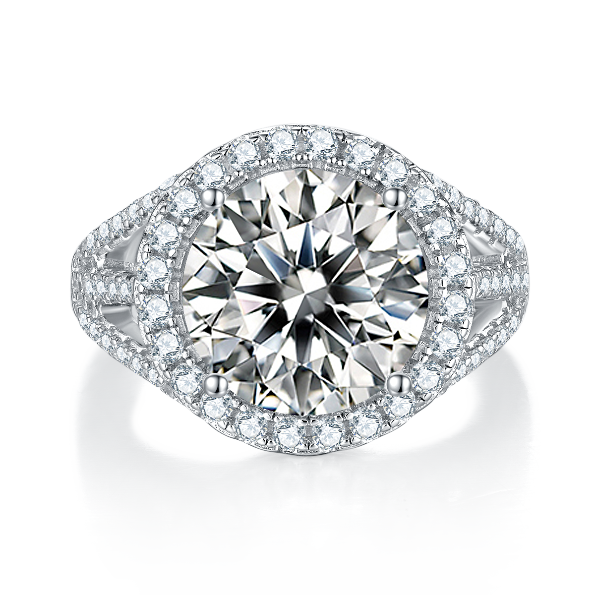 Classic round bag S925 silver plated white gold moissanite diamond women's ring 5.0 carats D-class